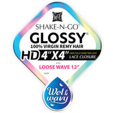 Shake N Go Glossy 100% Virgin Remy Hair A+ Wet & Wavy HD 4x4 Lace Closure - LOOSE WAVE 12"